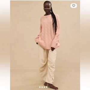 Aerie Unreal Cable Crew Sweater Peach Pink Extra Small Large